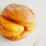 Fresh Peach Donut Fresh Peaches in a glaze and stuffed into a Donut